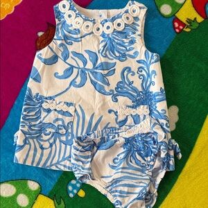 Lilly Pulitzer Blue and White Tropical Diaper Cover Set